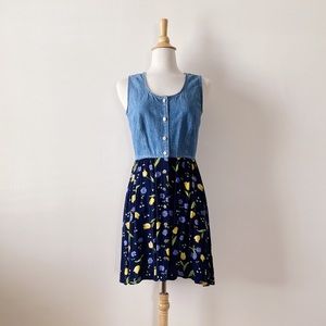 SOLD Vintage 90s Denim and Floral Button Front Sun Dress size Small